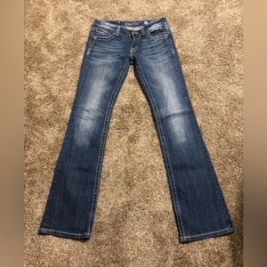 Miss Me Jeans Size 29* embroidered pocket boot cut fit like 32x34 GUC LOOK!